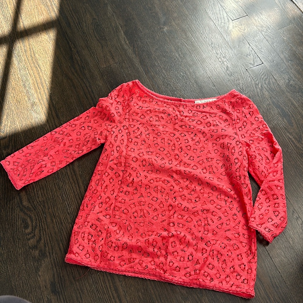 Loft three-quarter sleeve lacy top. Salmon color.